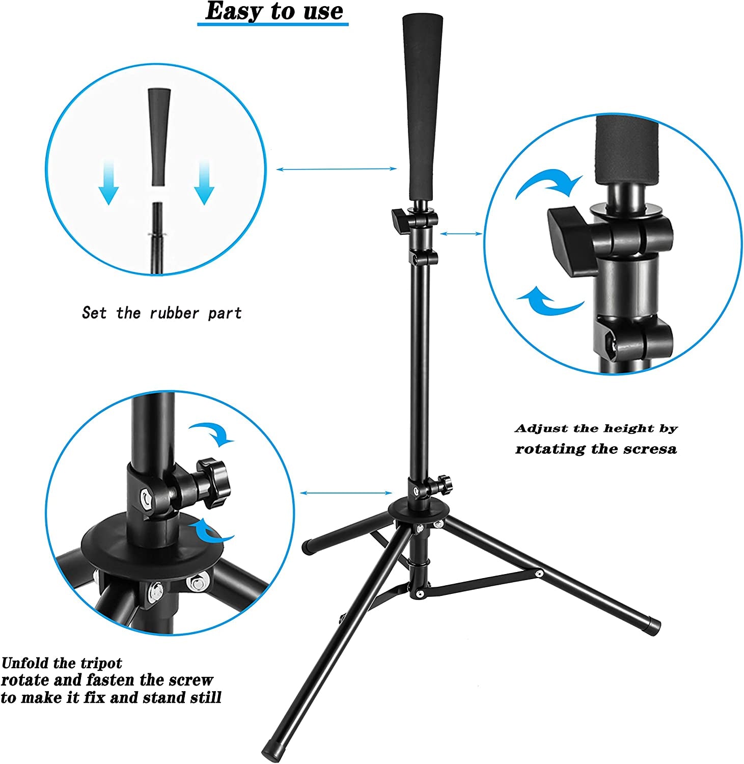 Basegoal Batting Tee Baseball Tee Softball Travel Portable Tee Tripod Stand Rubber Tee for Batting Training Practice with Carrying Bag