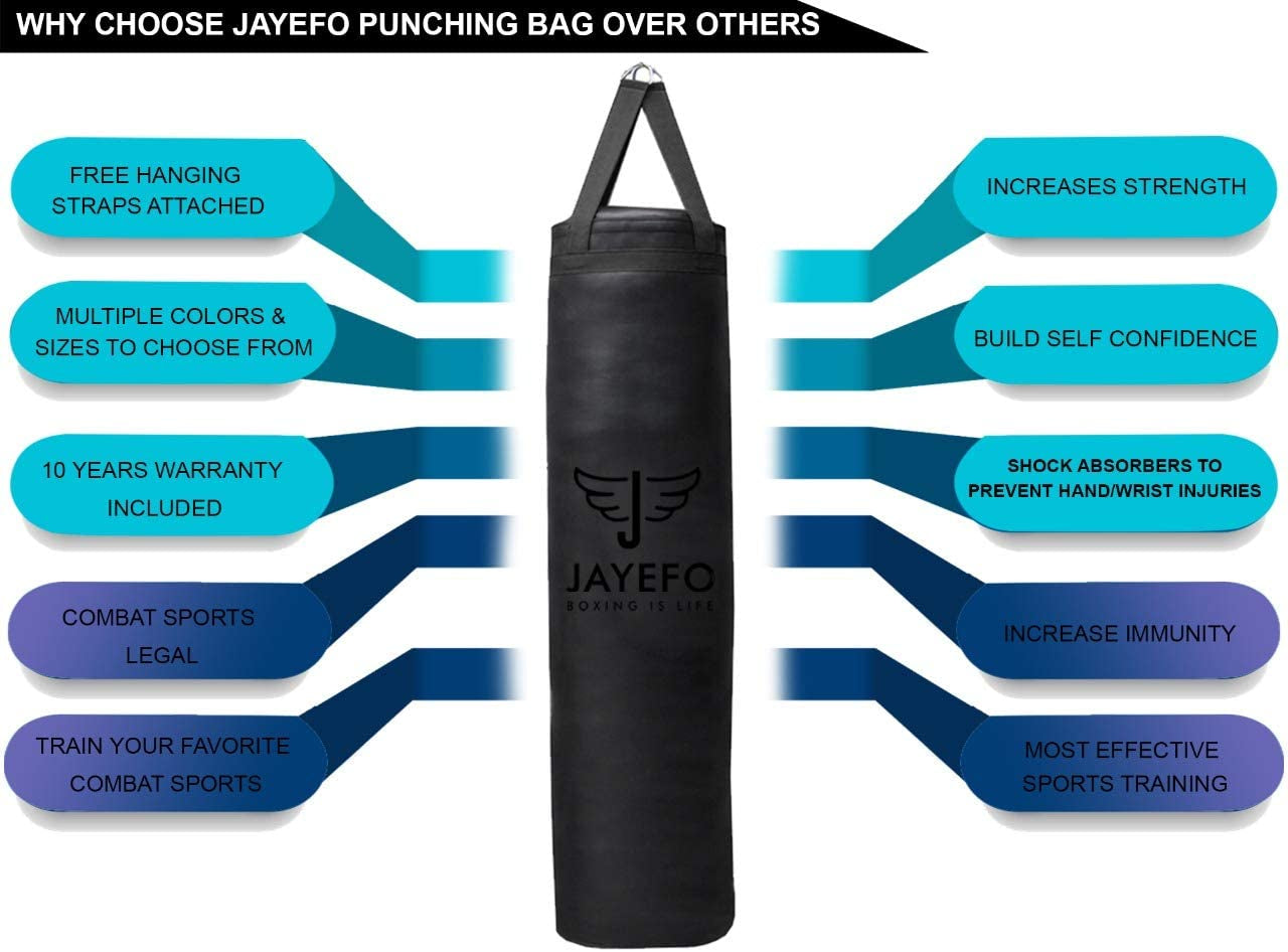 Sports Punching Bag - Hanging Boxing Bag for MMA, Karate, Judo, Muay Thai, Kickboxing, Self Defense Training for Training at Home or Gym - Unfilled Heavy Bag 70 to 100 Lbs - Black