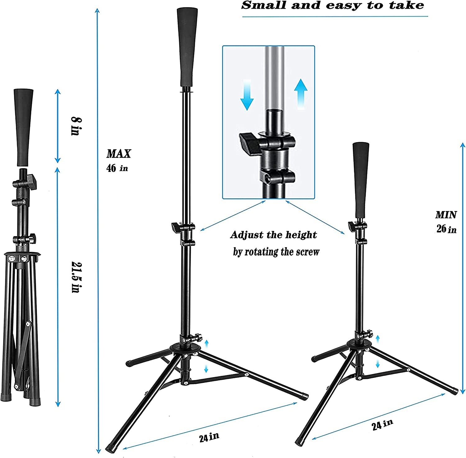 Basegoal Batting Tee Baseball Tee Softball Travel Portable Tee Tripod Stand Rubber Tee for Batting Training Practice with Carrying Bag