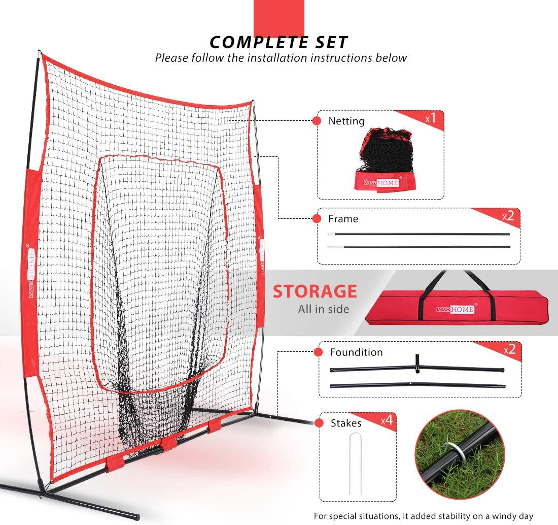 7 X 7 Feet Baseball Backstop Softball Practice Net with Strike Zone Target and Carry Bag for Batting Hitting and Pitching