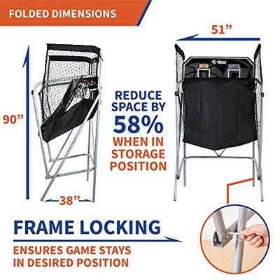 Rally and Roar Classic Shootout Indoor Foldable Arcade Basketball Game - Dual Shot with LED Lights and Scorer - 8 Game Options with 7 Basketballs and Pump - Biometric Sports Solutions
