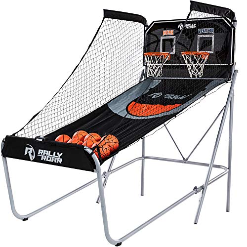 Rally and Roar Classic Shootout Indoor Foldable Arcade Basketball Game - Dual Shot with LED Lights and Scorer - 8 Game Options with 7 Basketballs and Pump - Biometric Sports Solutions