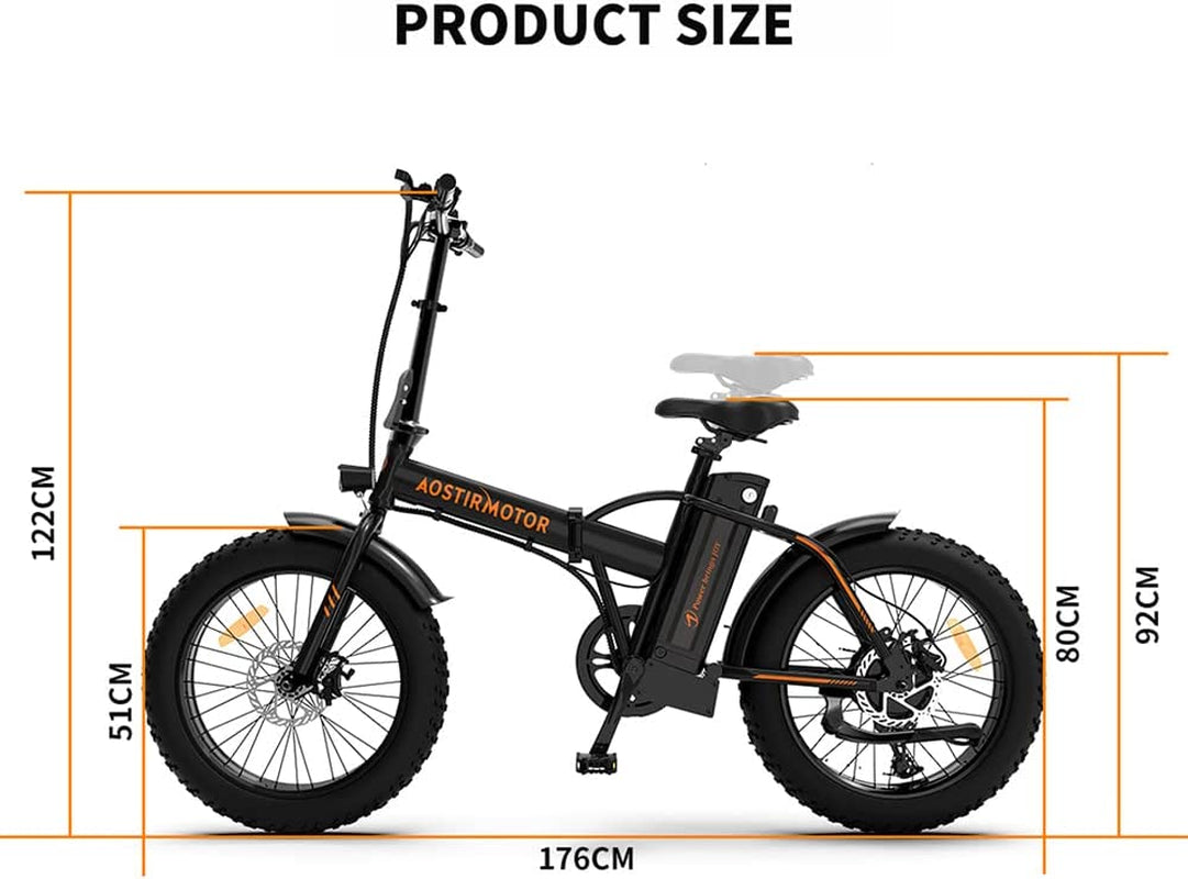 Aostirmotor Folding Electric Bike 20 Inch Fat Tire Electric Bicycle with 500W Motor 36V 13AH Removable Lithium Battery,Ebike for Adults