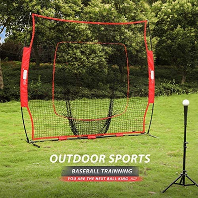 7 X 7 Feet Baseball Backstop Softball Practice Net with Strike Zone Target and Carry Bag for Batting Hitting and Pitching