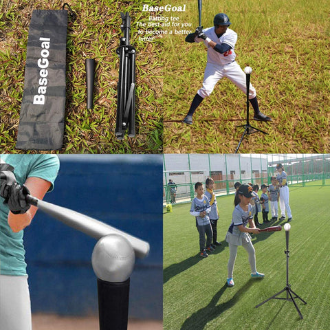 Basegoal Batting Tee Baseball Tee Softball Travel Portable Tee Tripod Stand Rubber Tee for Batting Training Practice with Carrying Bag