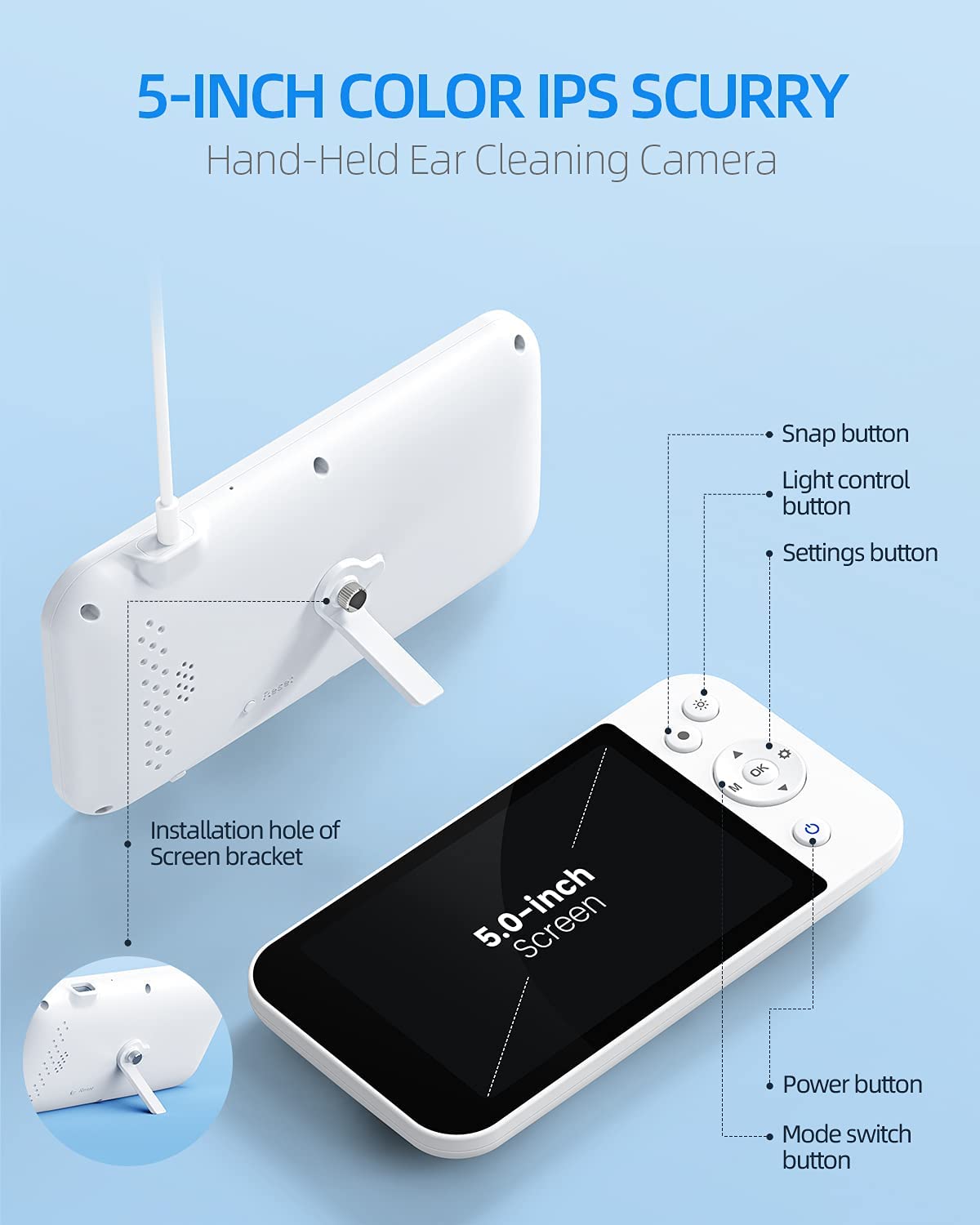 ScopeAround Ear Wax Removal Camera, Visual Ear Cleaner with 5 IPS Screen,  Digital Otoscope with Ear Cleaning Tool, 32G Card, HD Video Ear Scope  Supports Photo Snap and Video Recording 
