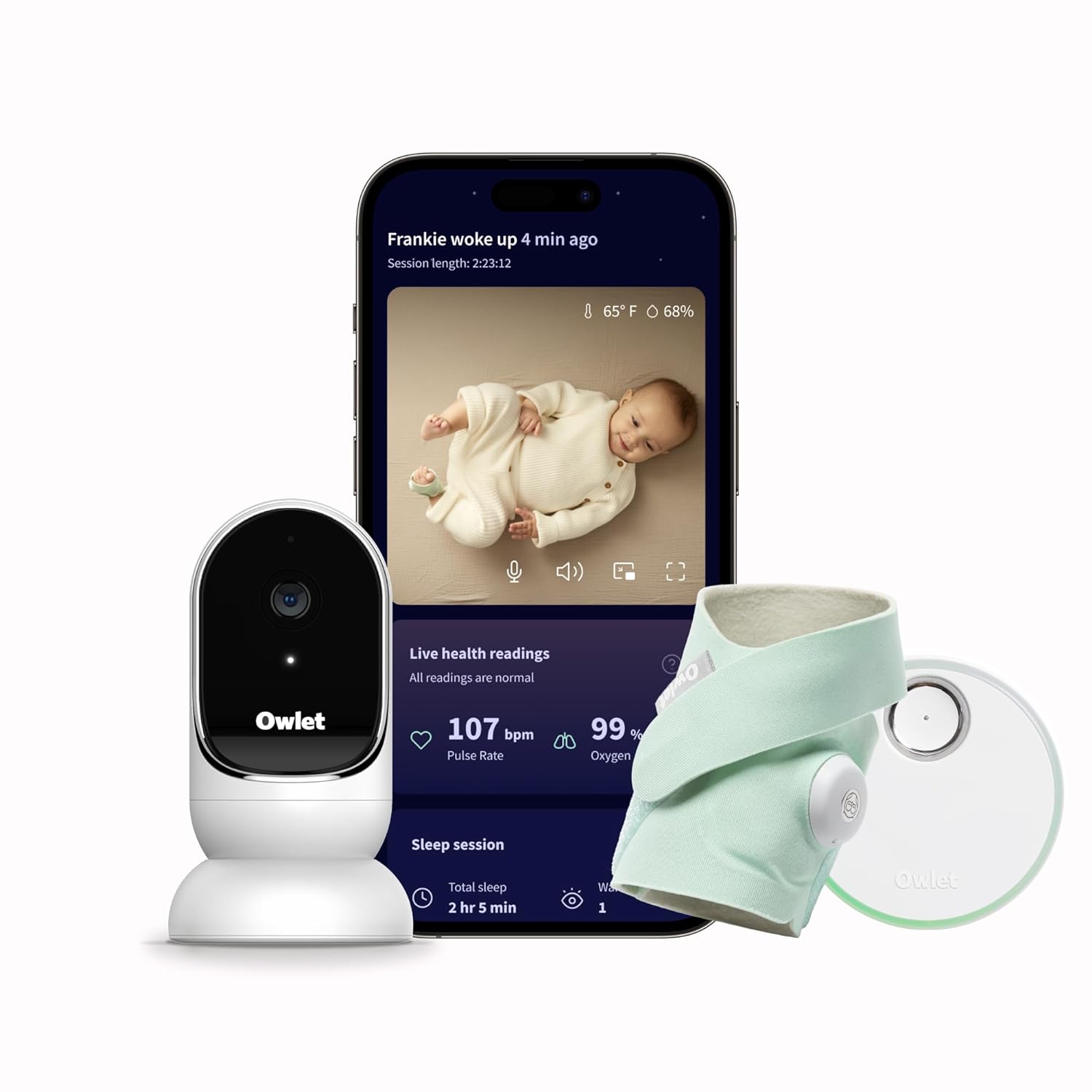 ® Dream Duo Smart Baby Monitor: Fda-Cleared Dream Sock® plus  Cam - Tracks & Notifies for Pulse Rate & Oxygen While Viewing Baby in 1080P HD Wifi Video - Mint
