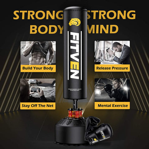 Freestanding Punching Bag with Boxing Gloves Heavy Boxing Bag with Suction Cup Base for Adult Kids - Men Stand Kickboxing Bag