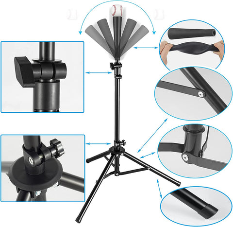 Basegoal Batting Tee Baseball Tee Softball Travel Portable Tee Tripod Stand Rubber Tee for Batting Training Practice with Carrying Bag