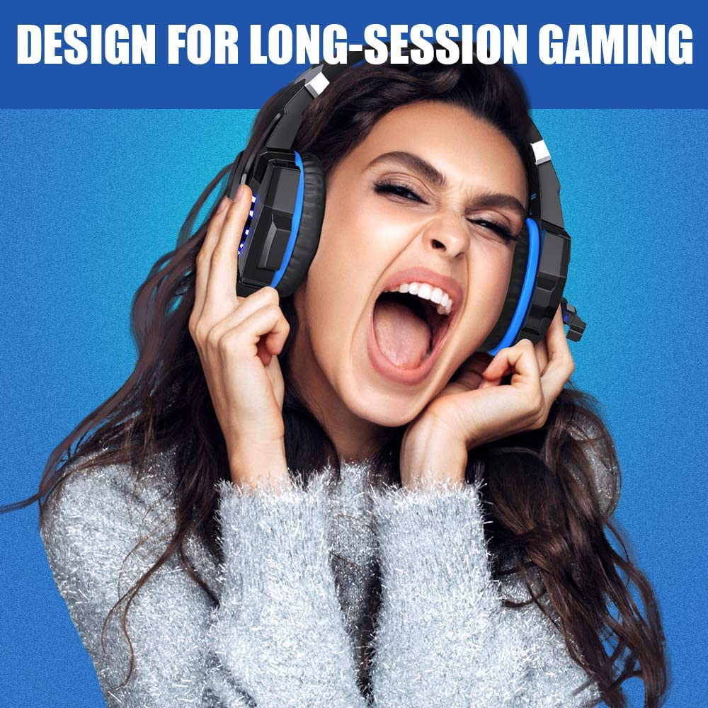 BENGOO G9000 Stereo Gaming Headset for PS4 PC Xbox One PS5 Controller, Noise Cancelling over Ear Headphones with Mic, LED Light, Bass Surround, Soft Memory Earmuffs for Laptop Mac Nintendo NES Games