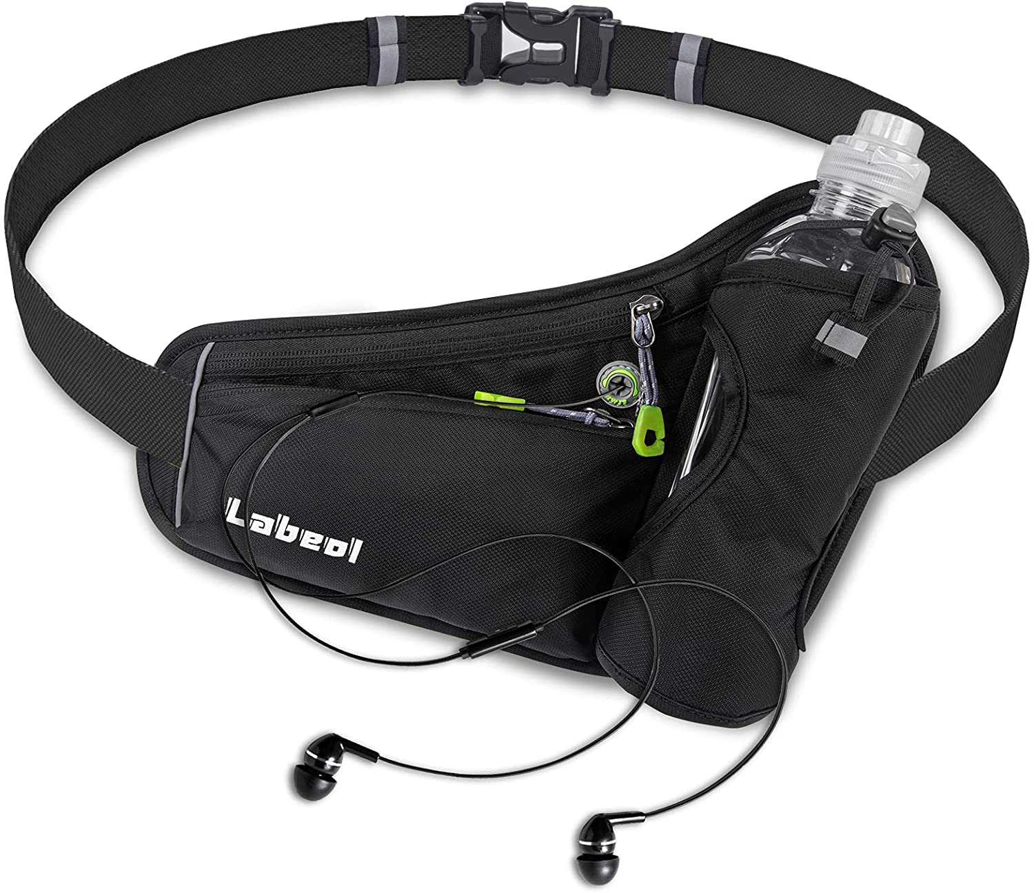 Labeol Running Water Bottle Hydration Belt with Water Bottle Holder Hiking Walking Waist Pack Reflective Adjustable Fanny Pack Compatible for Phone Waistband Outdoor Running Belt (Black)
