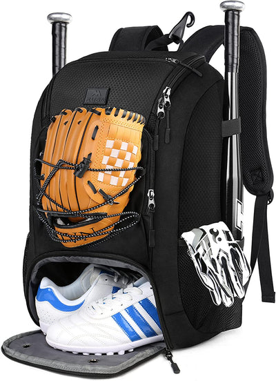 MATEIN Baseball Backpack, Softball Bat Bag with Shoes Compartment for Youth, Boys and Adult, Lightweight Baseball Bag with Fence Hook Hold Tball Bat, Batting Mitten, Helmet, Caps, Teeball Gear