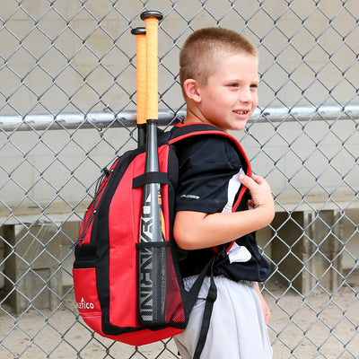 Youth Baseball Bag - Bat Backpack for Baseball, T-Ball & Softball Equipment & Gear | Holds Bat, Helmet, Glove | Fence Hook