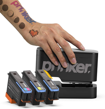 Prinker S Temporary Tattoo Device Package for Your Instant Custom Temporary Tattoos with Premium Cosmetic Full Color + Black Ink - Compatible W/Ios & Android Devices