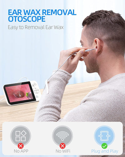 Digital Otoscope with Light, Ear Camera with Ear Wax Removal Tool,  Ear Cleaning Camera with 5" Screen for Kids, Adults & Pets, Ear Scope, 32GB Card Supports Photo and Video Recording.