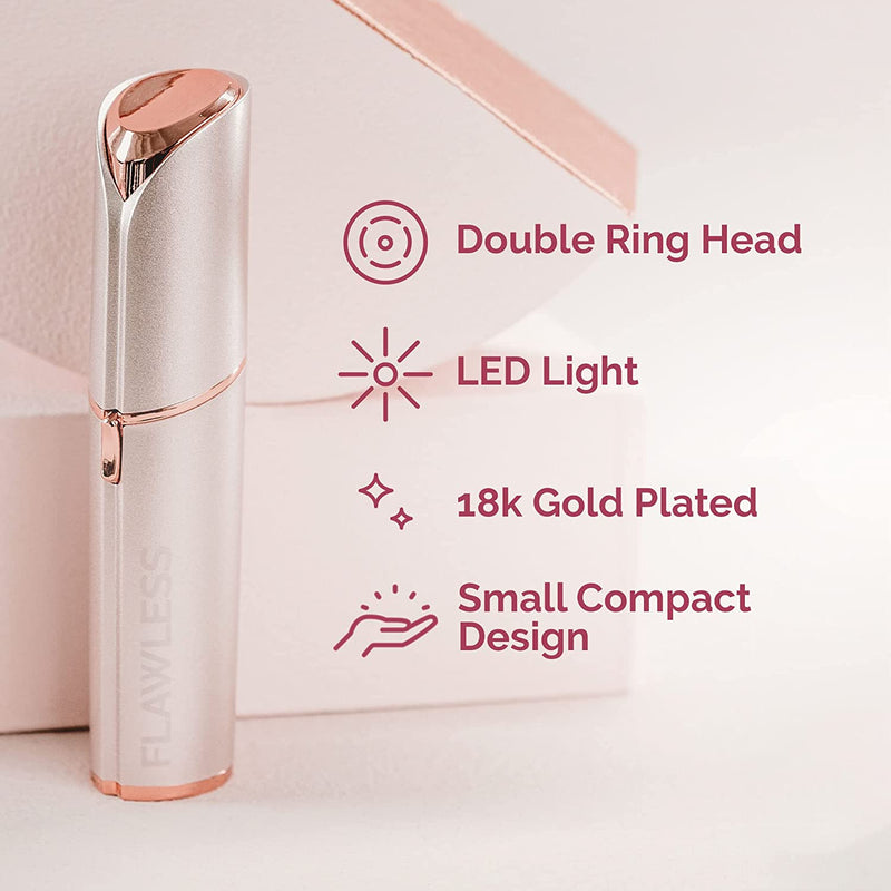 Finishing Touch  Facial Hair Remover for Women, Blush/Rose Gold Electric Face Razor for Women with LED Light for Instant and Painless Hair Removal