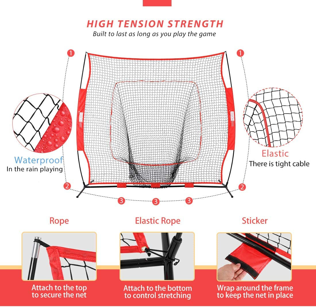 7 X 7 Feet Baseball Backstop Softball Practice Net with Strike Zone Target and Carry Bag for Batting Hitting and Pitching