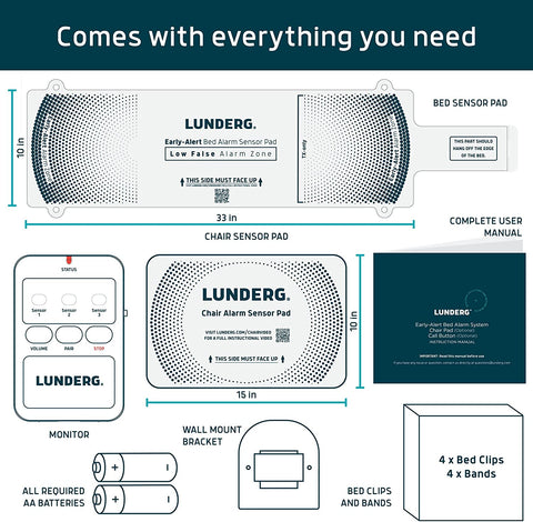 Bed Alarm & Chair Alarm System - Wireless Early-Alert Bed Sensor Pad, Chair Sensor Pad & Pager - Chair & Bed Alarms and Fall Prevention for Elderly and Dementia Patients