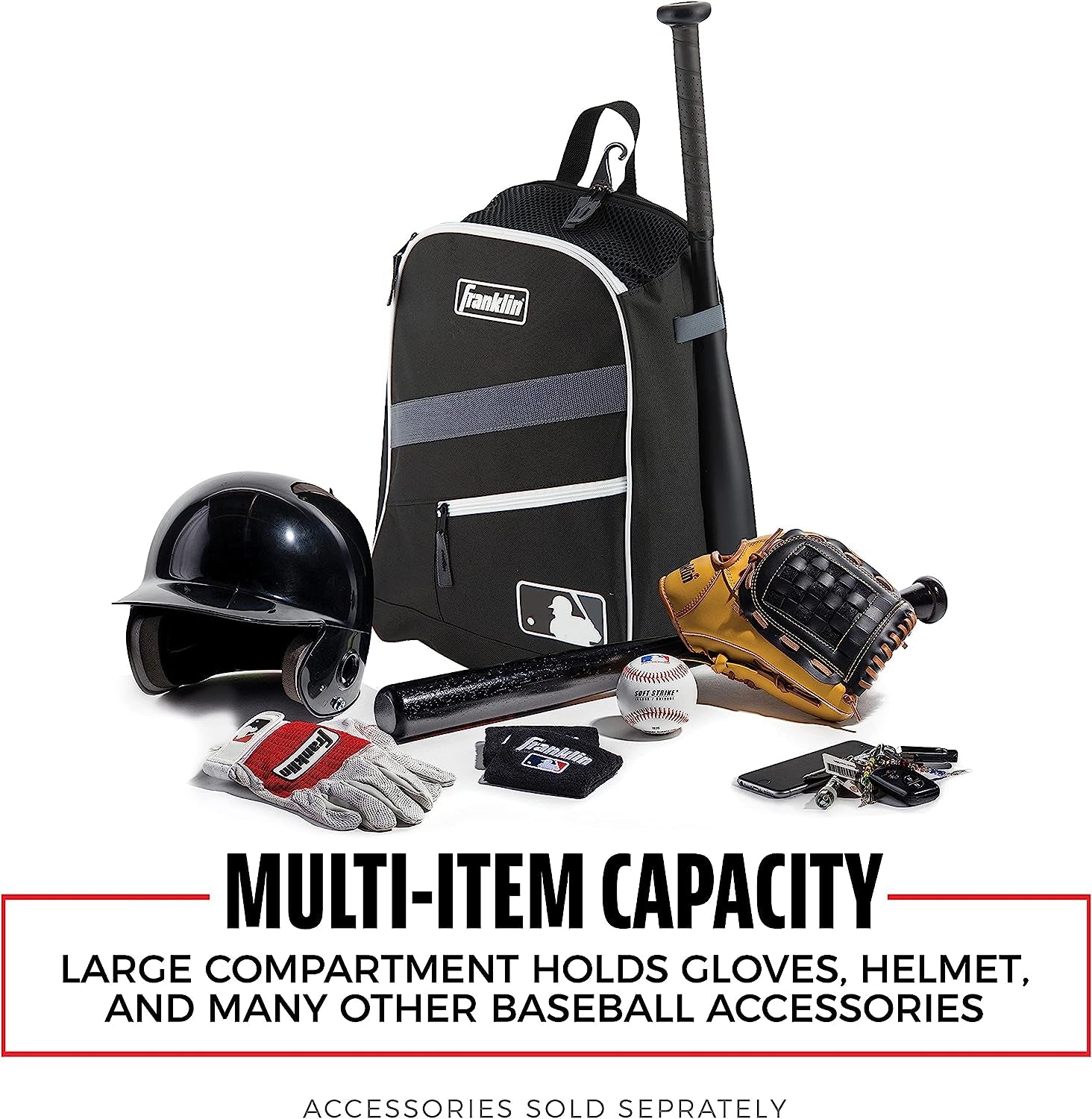 Kids MLB Baseball Batpack Bag - Youth Baseball, Softball + Teeball Backpack - Sports Equipment Bag for Kids + Toddlers - Holds (2) Teeball + Baseball Bats + Includes Fence Hook