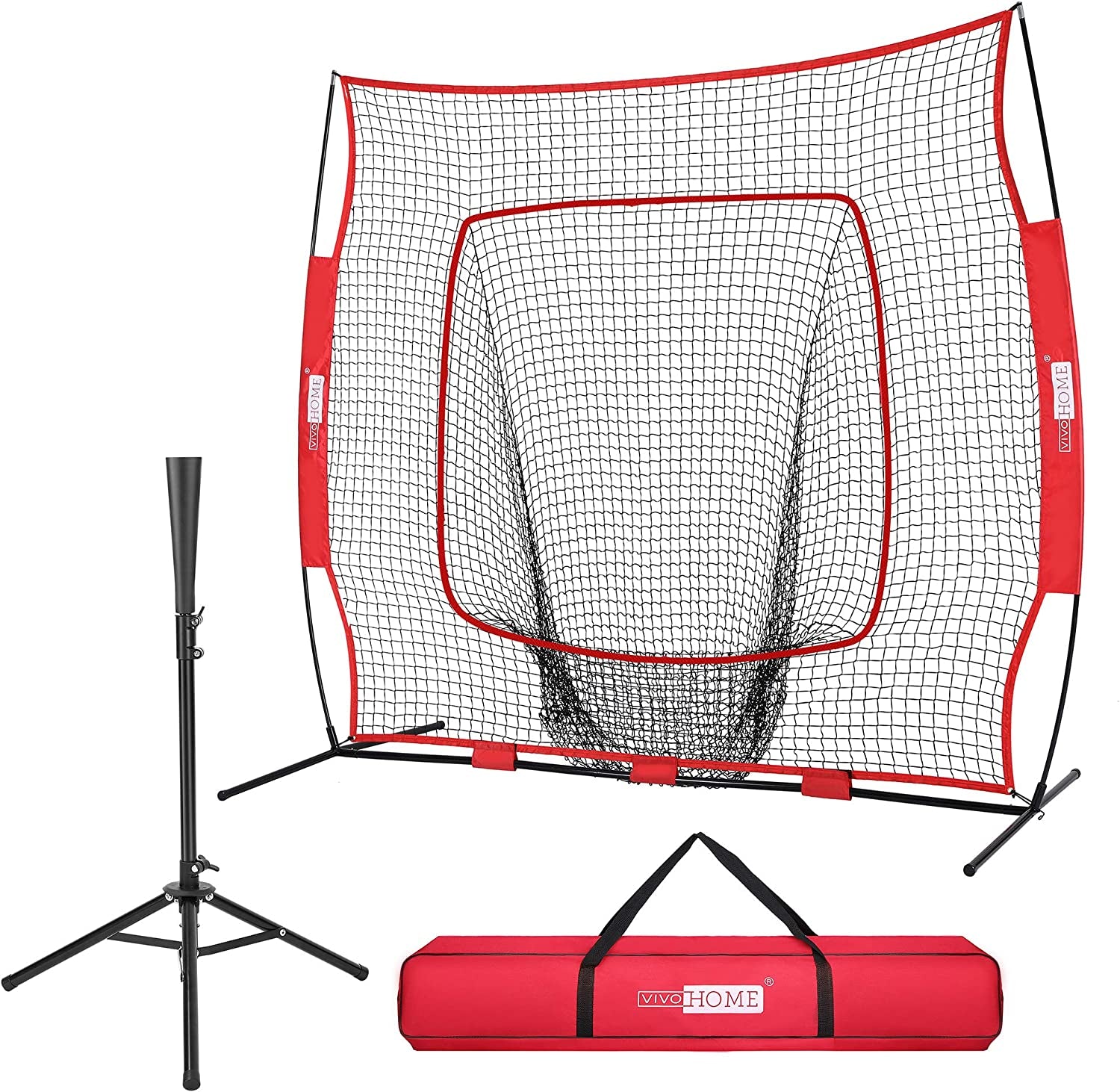 7 X 7 Feet Baseball Backstop Softball Practice Net with Strike Zone Target and Carry Bag for Batting Hitting and Pitching