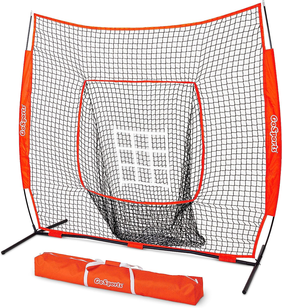 Gosports 7 Ft X 7 Ft Baseball & Softball Practice Hitting & Pitching Net with Bow Type Frame, Carry Bag and Strike Zone, Great for All Skill Levels