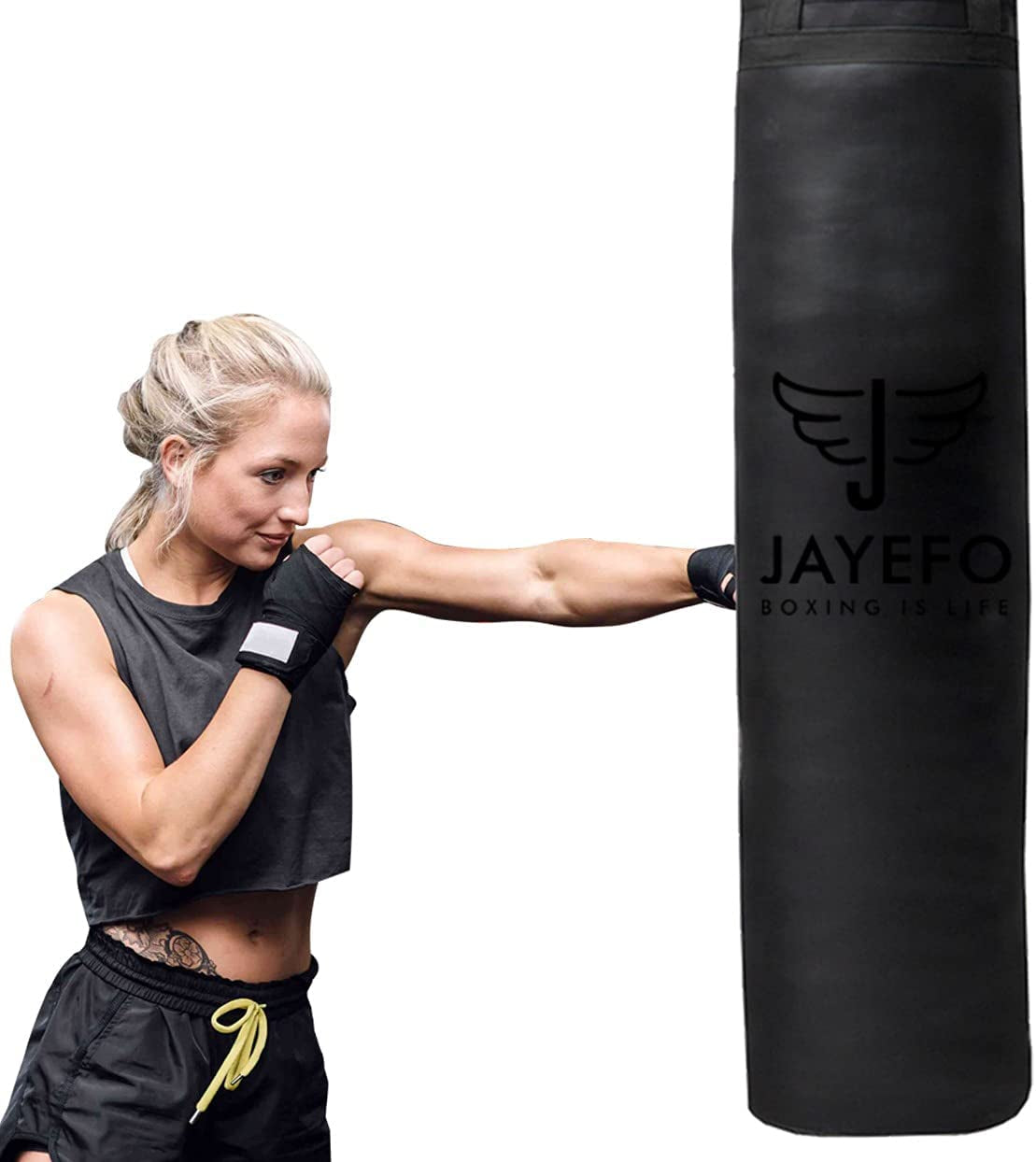 Sports Punching Bag - Hanging Boxing Bag for MMA, Karate, Judo, Muay Thai, Kickboxing, Self Defense Training for Training at Home or Gym - Unfilled Heavy Bag 70 to 100 Lbs - Black