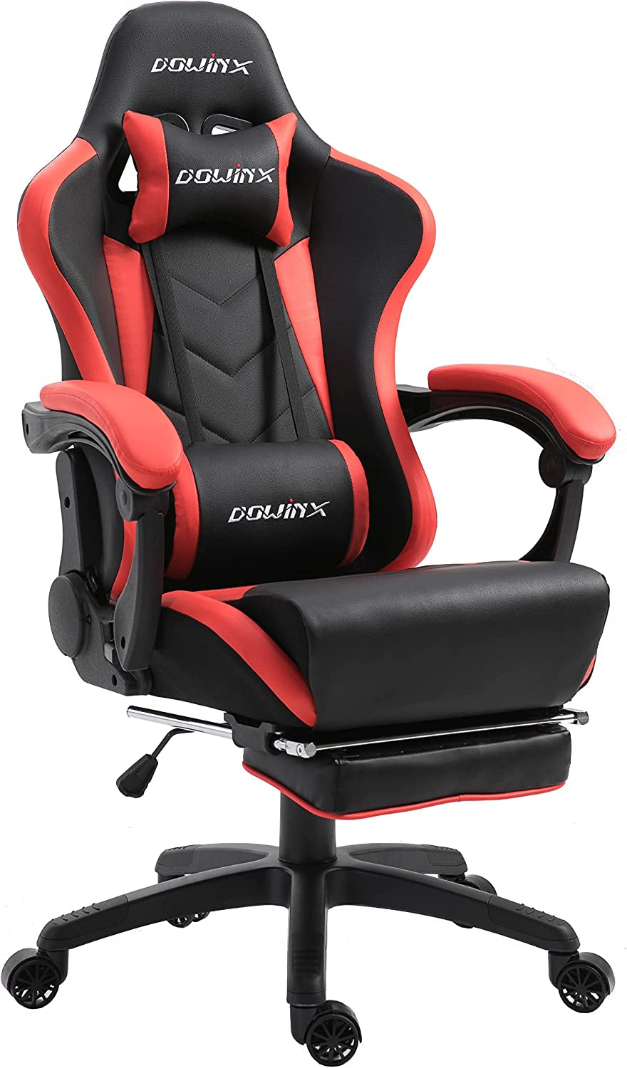 Gaming Chair Ergonomic Racing Style Recliner with Massage Lumbar Support, Office Armchair for Computer PU Leather E-Sports Gamer Chairs with Retractable Footrest (Black&Red)