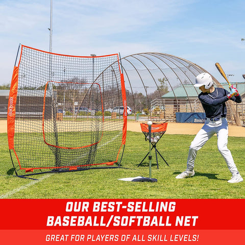 Gosports 7 Ft X 7 Ft Baseball & Softball Practice Hitting & Pitching Net with Bow Type Frame, Carry Bag and Strike Zone, Great for All Skill Levels