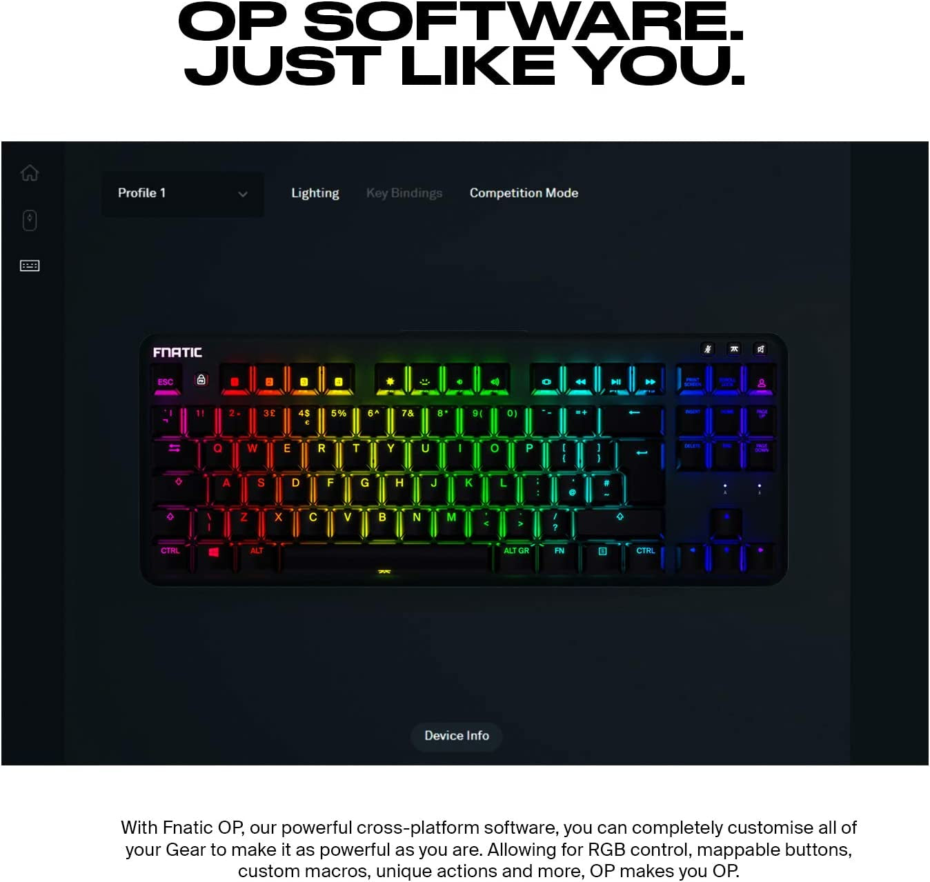 Fnatic Ministreak Silent LED Backlit RGB Mechanical TKL Gaming Keyboard, MX Cherry Silent Red Switches, Small Compact Portable Tenkeyless Layout Pro Esports Gaming Keyboard (US Layout QWERTY)