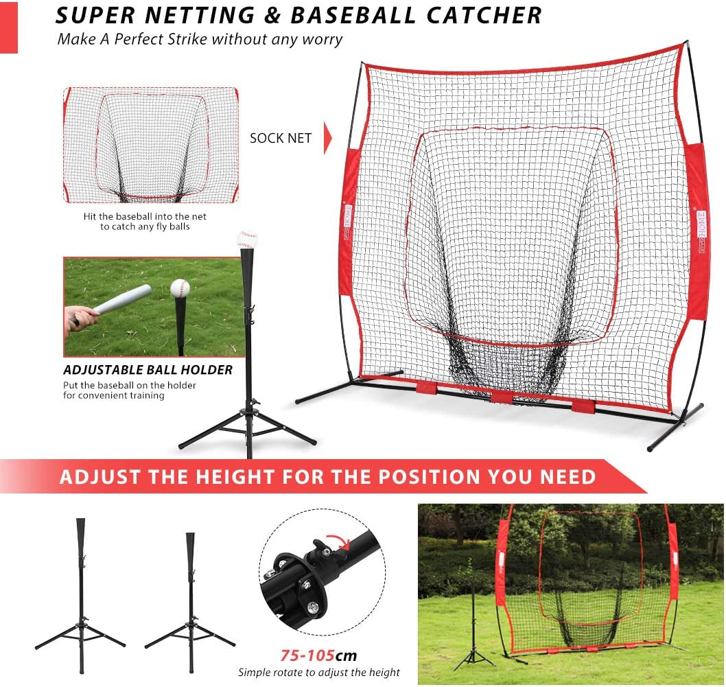 7 X 7 Feet Baseball Backstop Softball Practice Net with Strike Zone Target and Carry Bag for Batting Hitting and Pitching