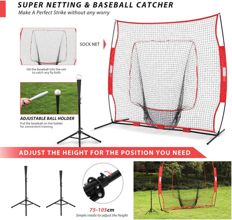 7 X 7 Feet Baseball Backstop Softball Practice Net with Strike Zone Target and Carry Bag for Batting Hitting and Pitching