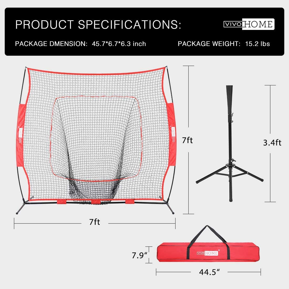 7 X 7 Feet Baseball Backstop Softball Practice Net with Strike Zone Target and Carry Bag for Batting Hitting and Pitching