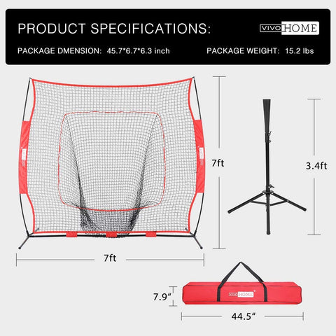 7 X 7 Feet Baseball Backstop Softball Practice Net with Strike Zone Target and Carry Bag for Batting Hitting and Pitching